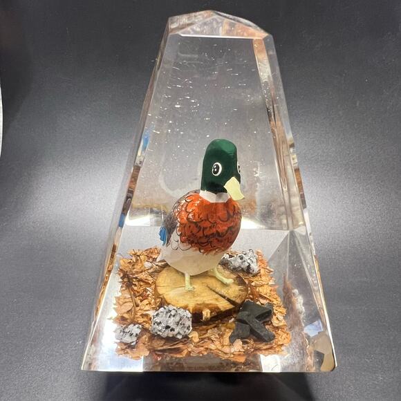 Lucite Paperweight Mallard Duck Hand Carved Duck Hunting - Picture 8 of 13